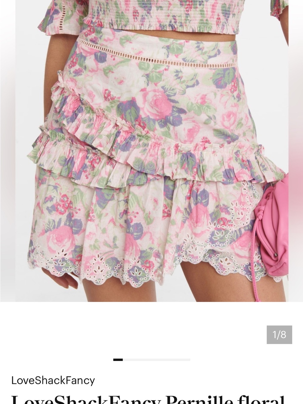 LoveShackFancy Pink Floral Ruffled Mini Skirt size 0